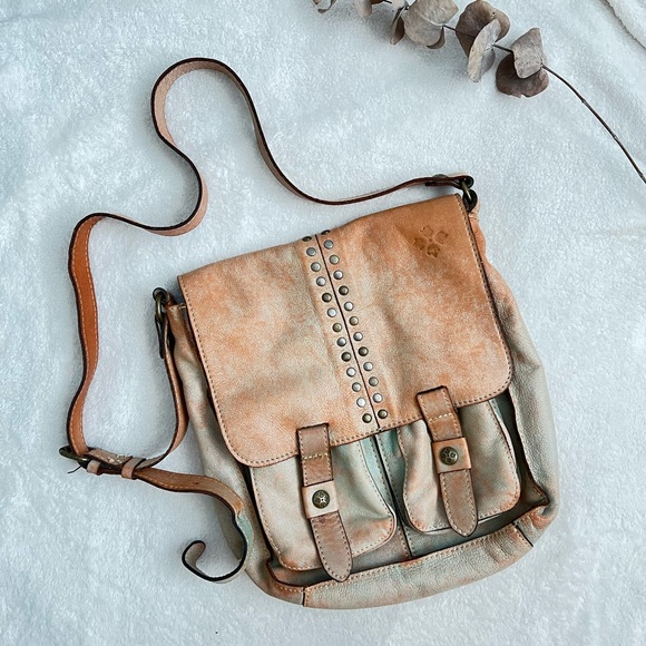 Patricia Nash Handbags - Patricia Nash "Armeno" Leather Stud Detailed
Flap-over Messenger Bag